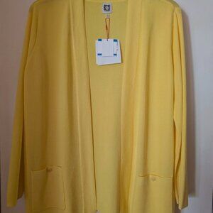 NWT Anne Klein Yellow Knit Cardigan Pockets Long Sleeve XL
